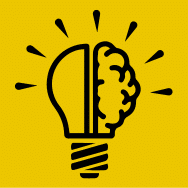 Symbol einer Glühbirne, halb Gehirn, halb Leuchte, als Zeichen für kreatives Denken und Design.